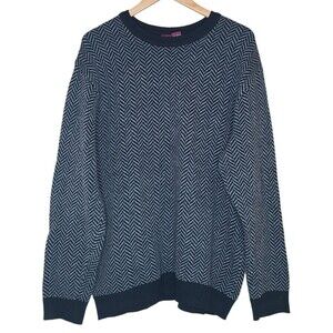 Vintage Men's Lambswool Gray And Black Crewneck Pullover Sweater Size Large
